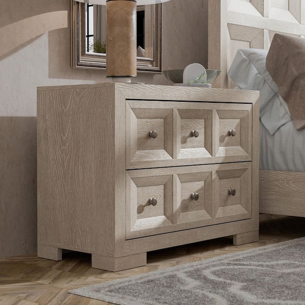 Furniture of America Flonnin Modern Classic Tawny Brown 2 Drawer 38 in. W Oversized Nightstand with Cedarwood Bottom Drawer and USB Ports