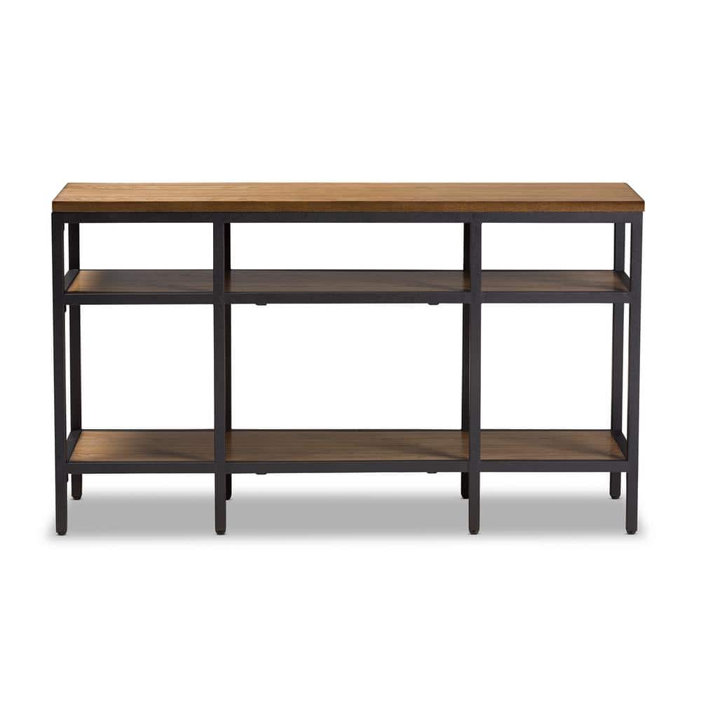 Caribou Oak Brown and Black Metal Rustic Industrial Console Table with Storage