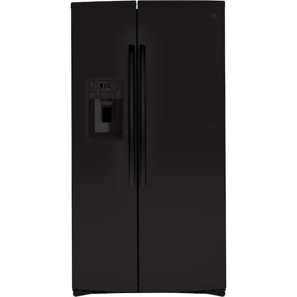 Ge 25 1 Cu Ft Side By Side Refrigerator In Black Gss25ignbb The Home Depot