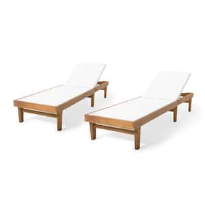 Summerland White and Teak Brown Wood Adjustable Outdoor Chaise Lounges (Set of 2)