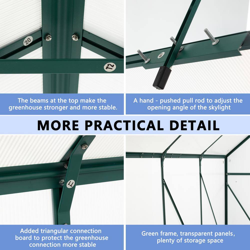 Green Aluminum Frame Walk-In Polycarbonate Greenhouse with Sliding Door