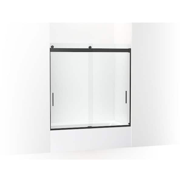 KOHLER 59-3/4 in. H x 54 in. - 57 in. W with 1/4 in. Thick Sliding Frameless Bath Door Crystal in Matte Black with Clear Glass