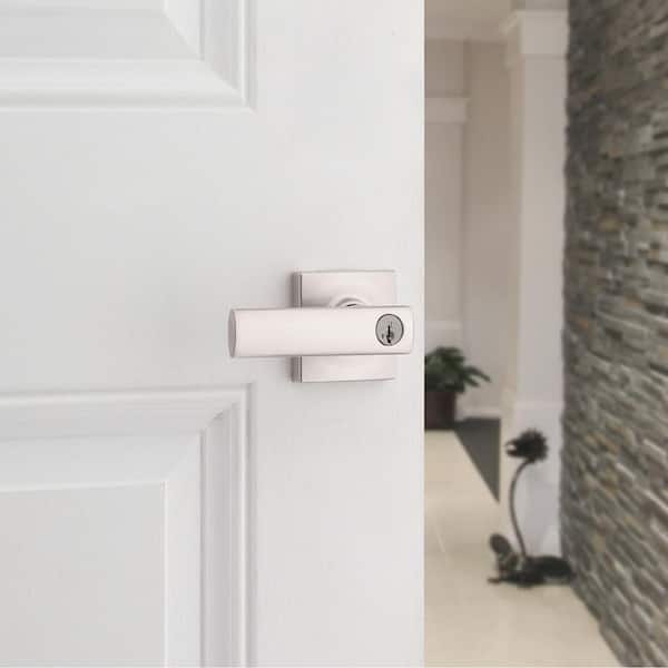 Breton Square Satin Nickel Keyed Entry Door Handle Featuring SmartKey Technology and Microban