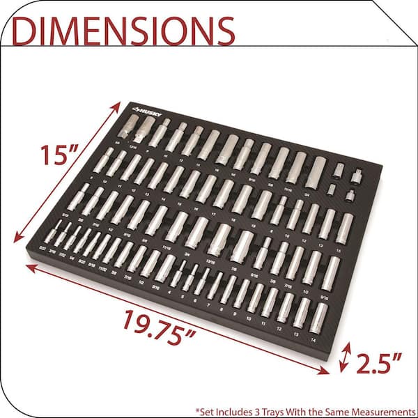 Husky 1/4 in., 3/8 in. and 1/2 in. Drive Mechanics Tool Set with Impact Sockets and EVA Storage Trays (370-Piece)