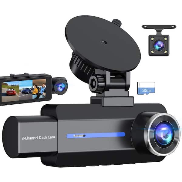 3-Channel Dash Cam with 2.5K QHD, Front Inside Rear Camera, G-Sensor, 3.16 in. IPS Screen