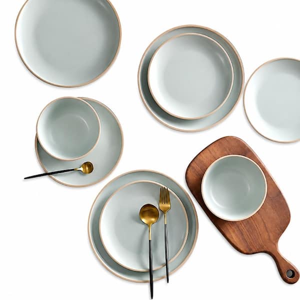 12-Piece Mint Green Melamine Dinnerware Set Service for 4 with Dinner Plates Dessert Plates and Bowls