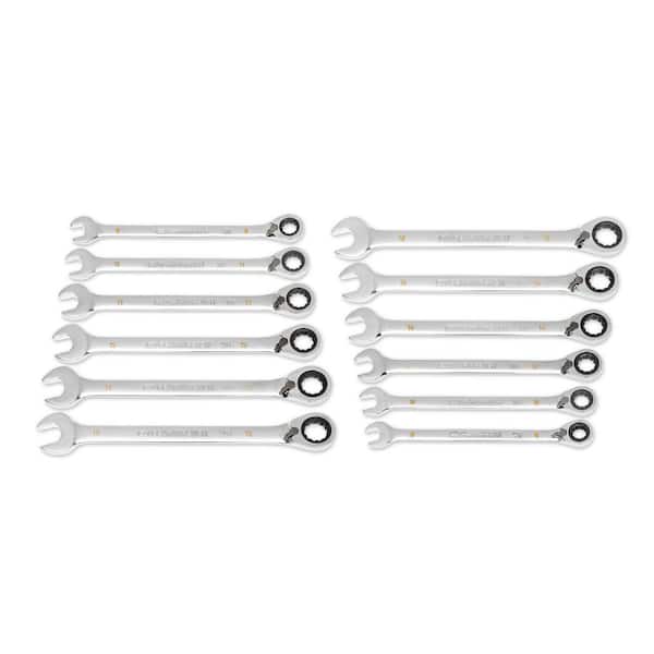 GEARWRENCH Metric 12-Point 90-Tooth Reversible Ratcheting Wrench Set with Wrench Roll (12-Piece)