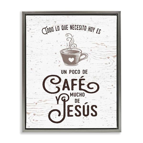 Stupell Industries Coffee and Jesus Translation by Lettered and Lined Gray Floater Frame Religious Graphic Art Print 21 in. x 17 in.