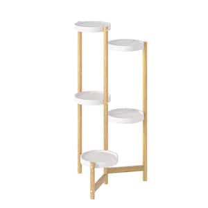 5-Tier Bamboo Plant Stand 36.6 in. Tall Flower Pot Display Shelf Holder Nordic Style Wooden Rack with White Shelves