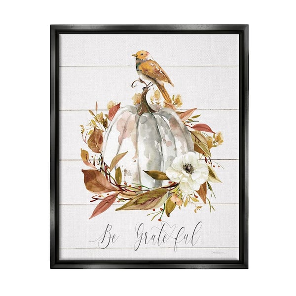Stupell Industries Be Grateful Fall Pumpkin by Carol Robinson 1 Piece Floater Frame Graphic Print Nature Poster Art Print 21 in. x 17 in.