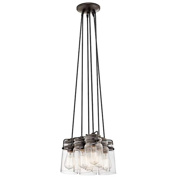 Brinley 6-Light Olde Bronze Vintage Industrial Shaded Kitchen Pendant Hanging Light with Clear Glass