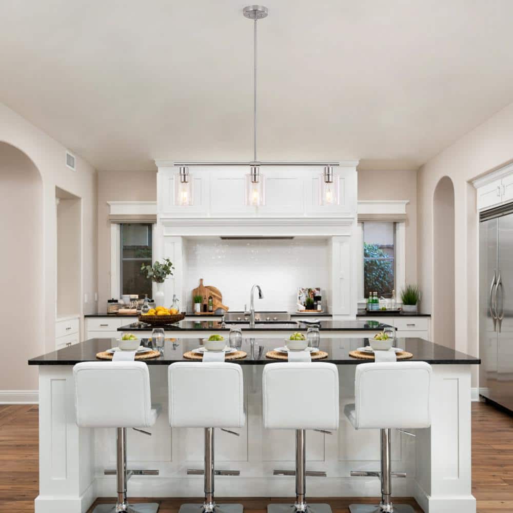 Nickel 3-Light Linear Pendant with Clear Glass Shades