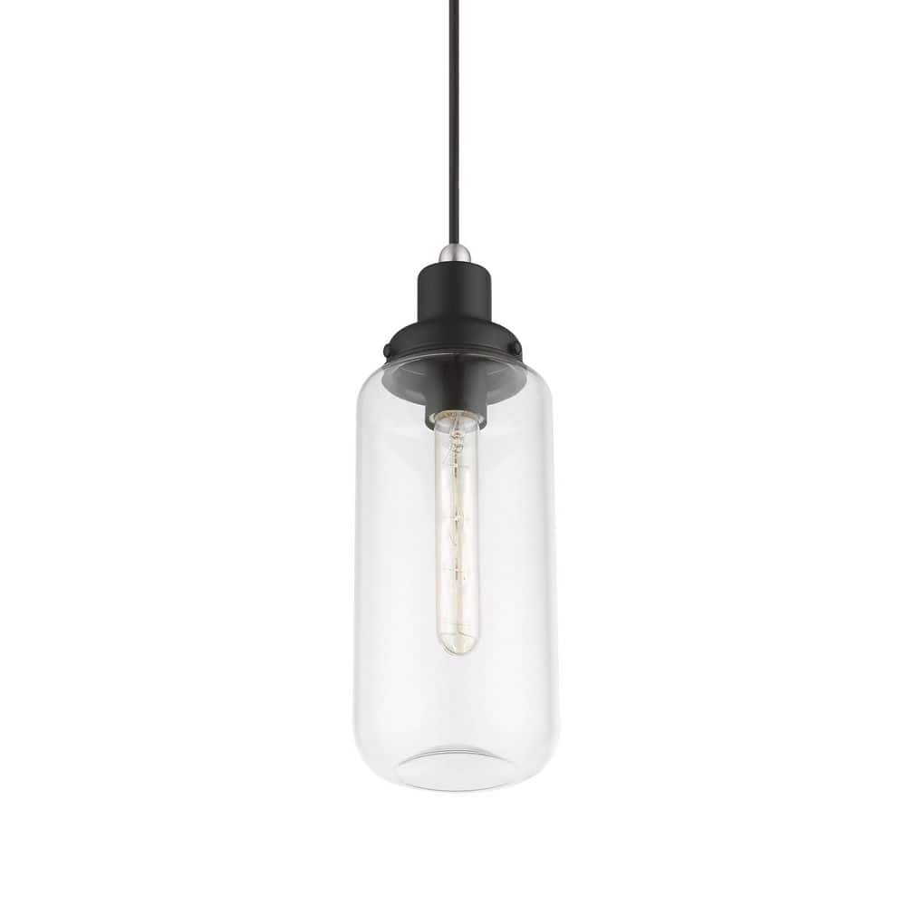 Black and Brushed Nickel Mini Pendant with Clear Glass Shade