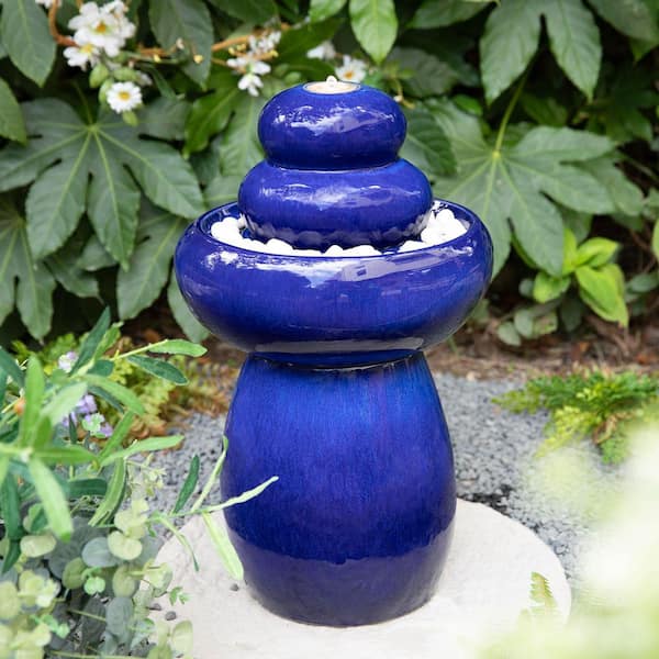 Glitzhome 22 in. H Zen-Style Cobalt Blue Pebbles Outdoor Ceramic