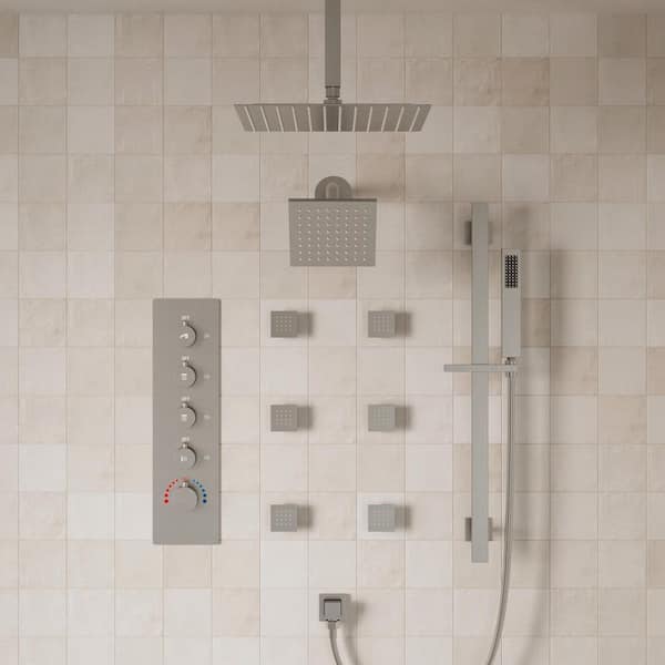YAWWALK Thermostatic Valve 15-Spray 16 and 6 in. Dual Ceiling