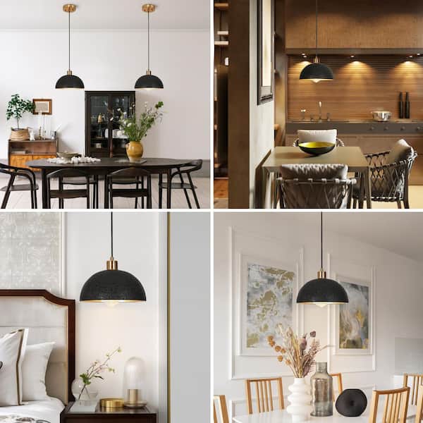 Uolfin 1-Light Black and Plated Gold Pendant Light with