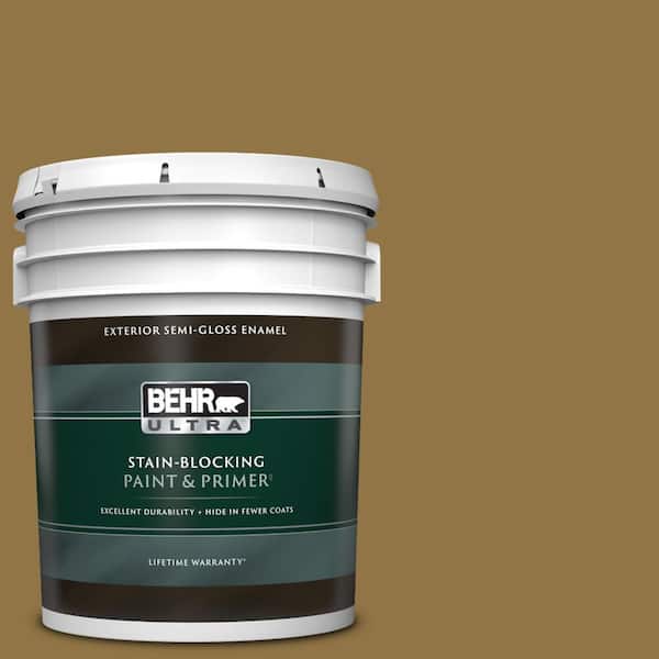 BEHR ULTRA 5 gal. #350D-7 Cattail Brown Semi-Gloss Enamel Exterior Paint & Primer