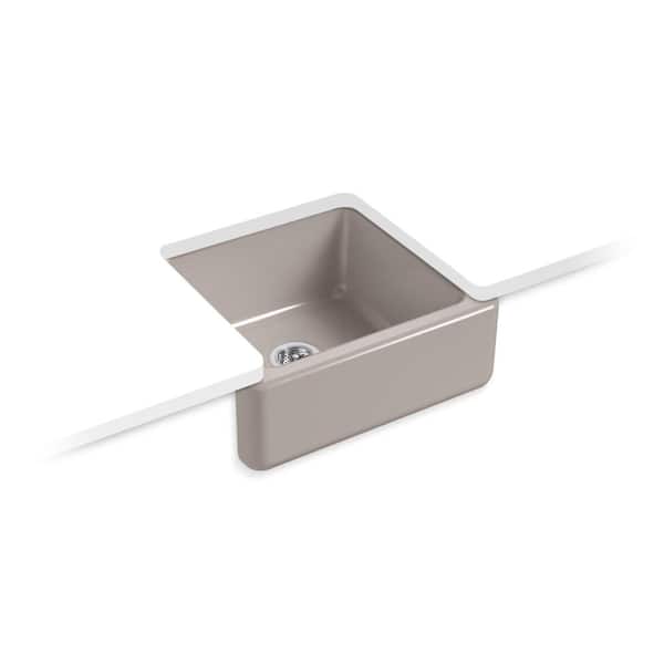 KOHLER Whitehaven 23.5 in. Undermount Single Bowl Farmhouse Cast Iron Kitchen Sink in Truffle