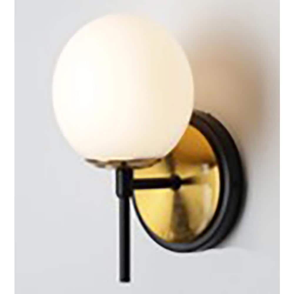 Home Decorators Collection 1-Light Brass and Matte Black LED Sconce with Opal Shade HD-1878BB - Home Depot