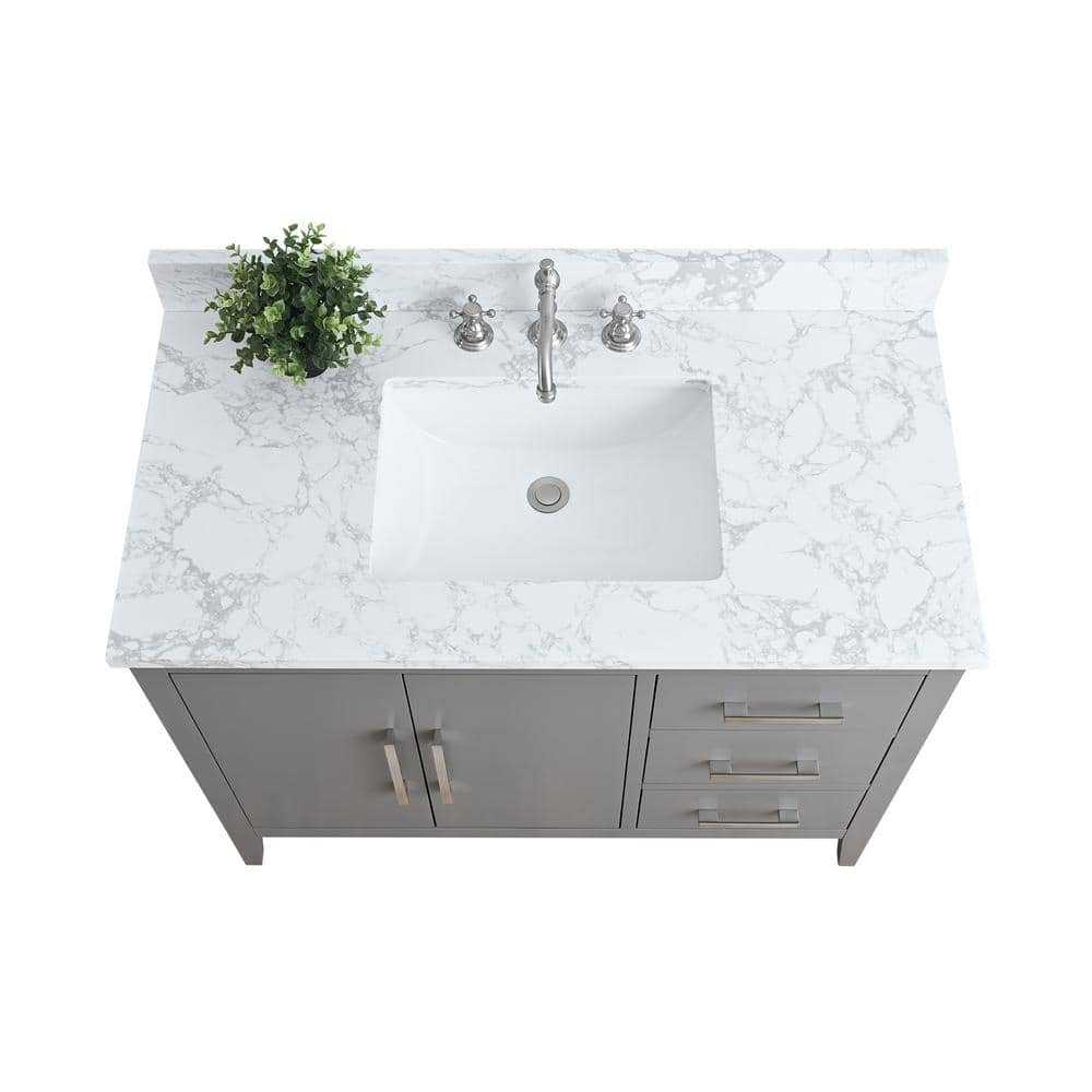 42" Cashmere Gray Single Bathroom Vanity with Engineered Marble Top