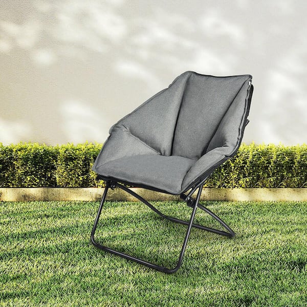 Costway Gray Metal Frame Saucer Padded folding chair GHMHSKU00955 The Home Depot