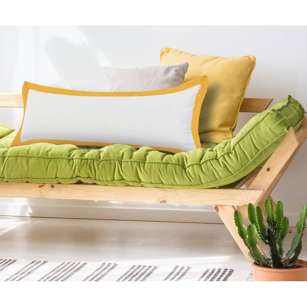 Golden Empire Bordered Cotton Throw Pillow, White & Yellow, 14" x 36"