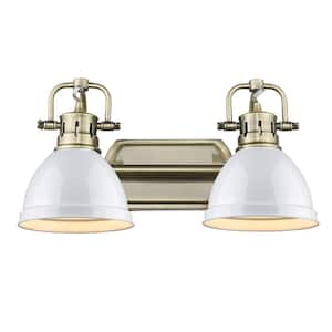 Duncan 16.5 in. 2-Light Aged Brass Vanity Light with White Shades