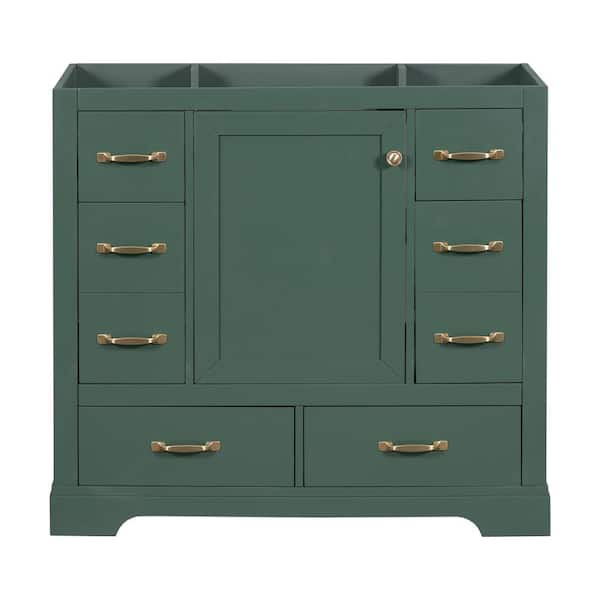 Ziyudura 36 in. Freestanding Bath Vanity Cabinet without Top in Green, Six Drawers, Adjustable Shelf