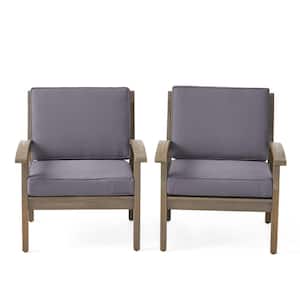 Caldwell Gray Slatted Wood Outdoor Lounge Chairs with Dark Gray Cushions (2-Pack)