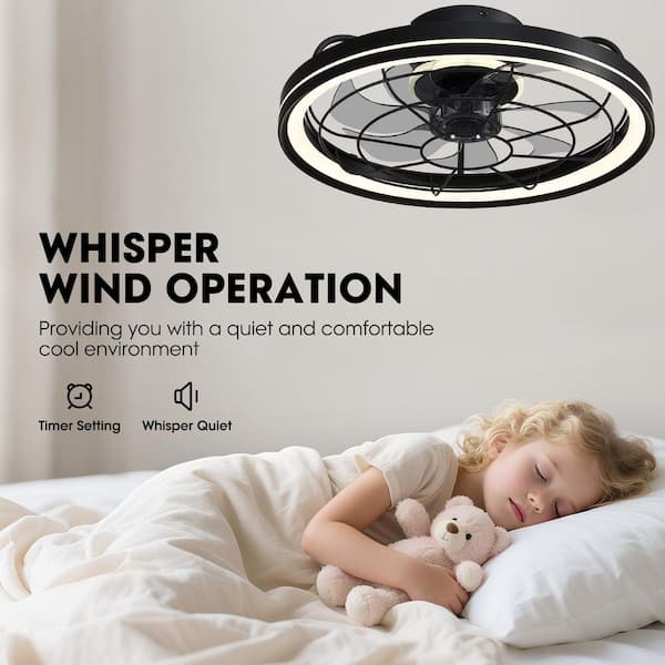 19 in. Modern Indoor Black Flush Mount Ceiling Fan with Lights Reversible Rotation and Remote Control