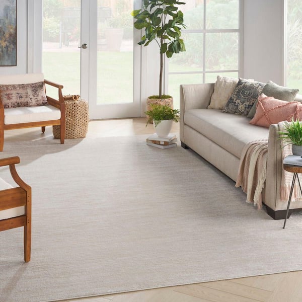 Essentials 9 ft. x 12 ft. Ivory Beige Solid Contemporary Indoor/Outdoor Patio Area Rug