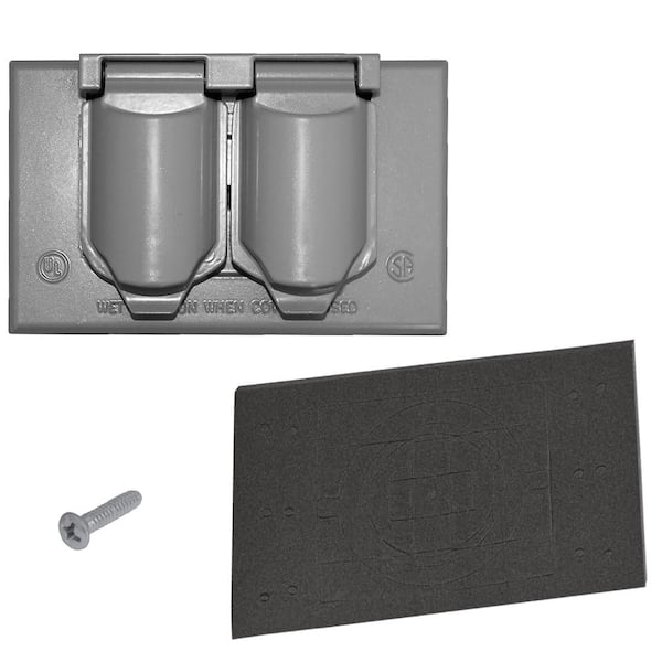 Commercial Electric 1-Gang Metal Weatherproof Duplex Electrical Outlet Cover, Gray