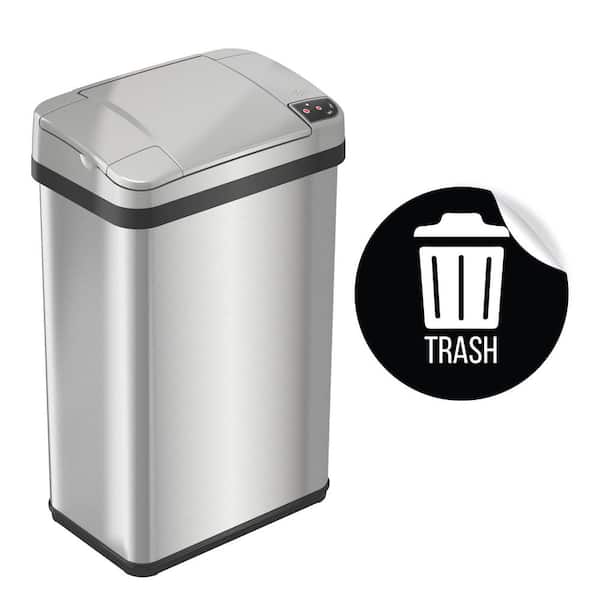 4 Gal. Stainless Steel Rectangular Metal Household Trash Can with Trash Sticker, Sensor Lid, Odor Filter, and Fragrance