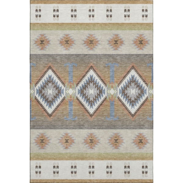 Mayfield Premium Machine Washable Abstract AMF2541 Ivory 3 ft. x 5 ft. Area Rug