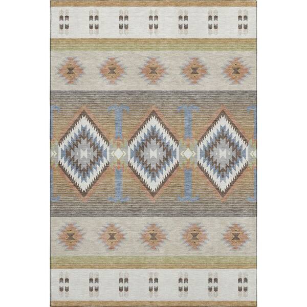 Mayfield Premium Machine Washable Abstract AMF2541 Ivory 5 ft. x 7 ft. 6 in. Area Rug