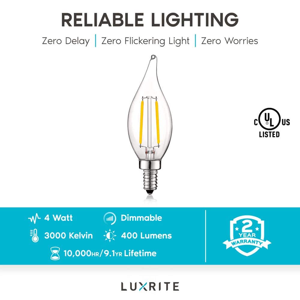 Dimmable 4W Soft White LED Candelabra Bulbs, E12 Base, 6-Pack