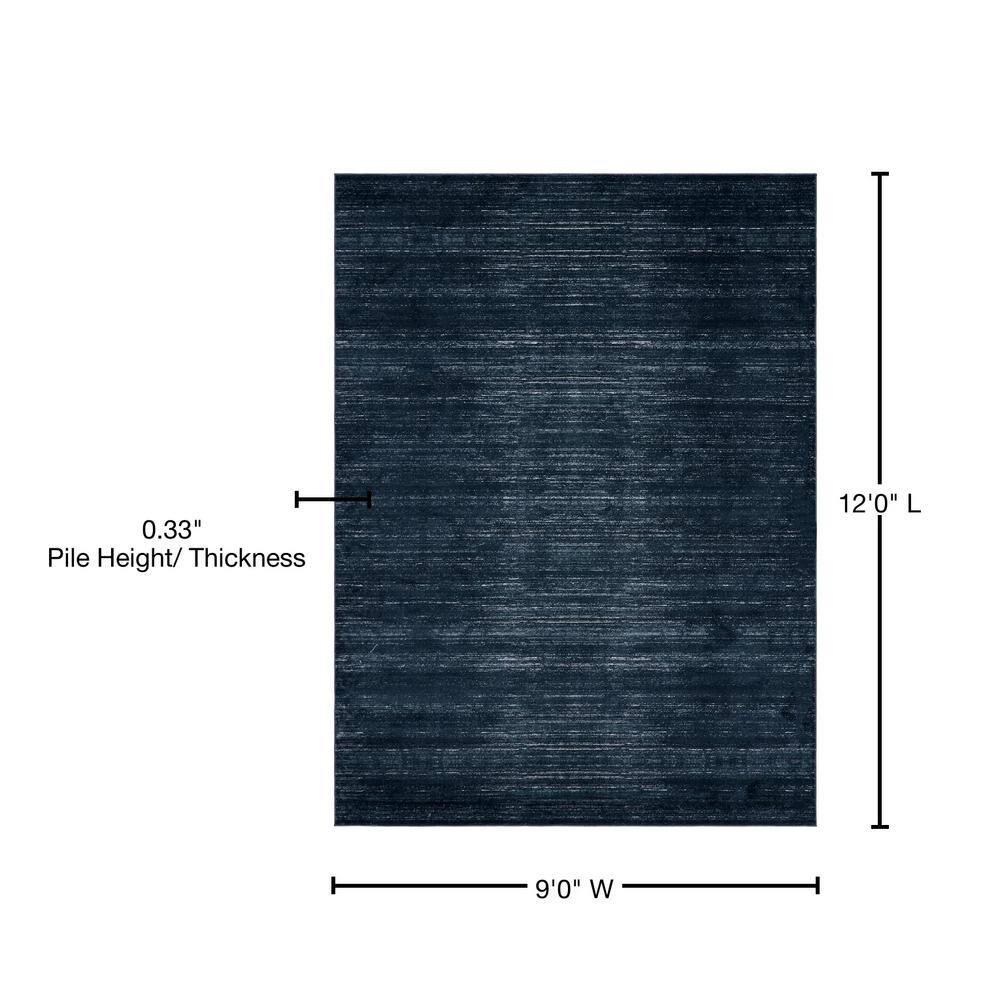 Navy Blue and Ivory 9' x 12' Easy-Care Synthetic Area Rug