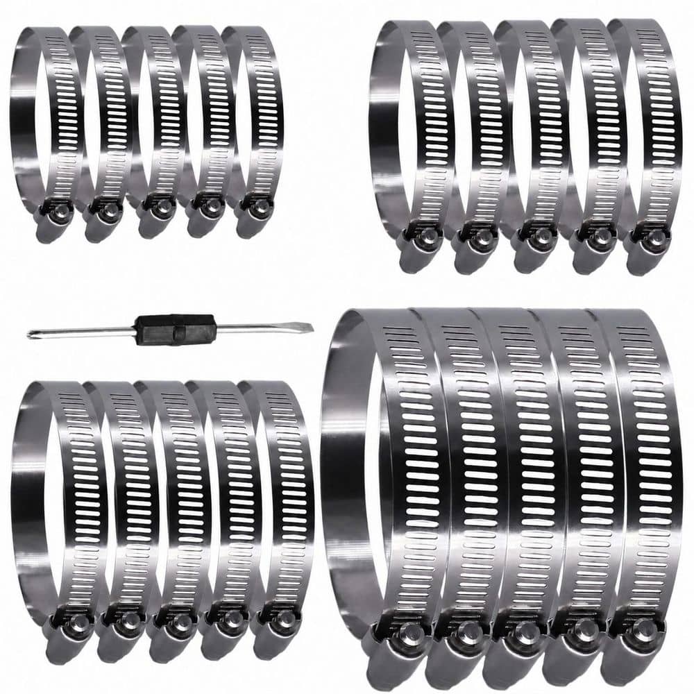 20-Piece 304 Stainless Steel Worm Gear Hose Clamp Assortment Kit, Silver, Adjustable 44-108 mm Range price history on PriceWatchPro