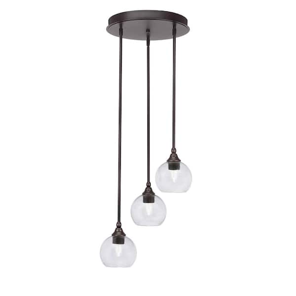 Unbranded Villa 60-Watt 15 in. 3 Light Dark Granite Stem Pendant Light with 5.75 in. Clear Bubble Glass Shade, No bulbs included