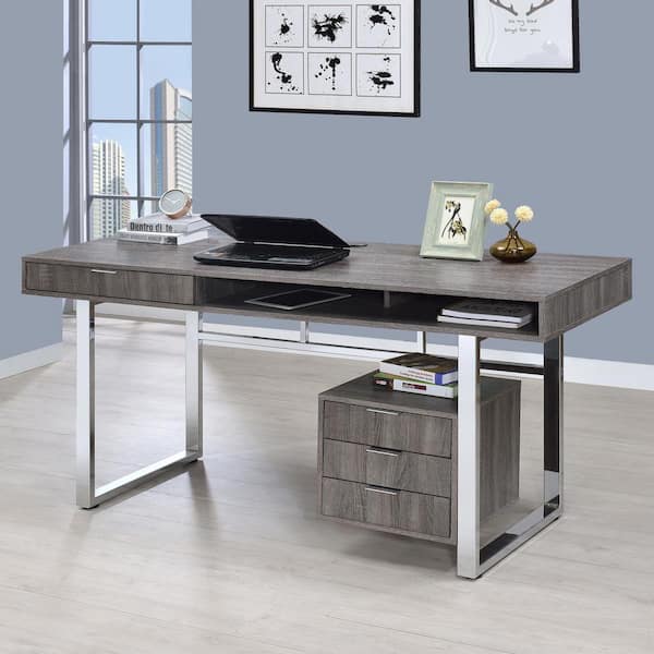 Coaster Whitman 65 in. W Weathered Gray 4-Drawer Writing Desk