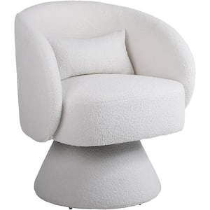 Modern Beige Teddy Swivel Barrel Accent Arm Chair with 1-Pillow, (Set of 1)