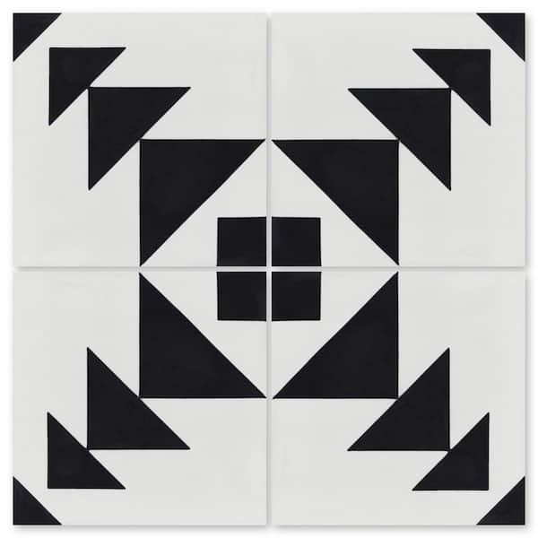 Villa Lagoon Tile Code Talker A Black and White / Matte 8 in. x 8 in. Cement Handmade Floor and Wall Tile (Box of 8 / 3.45 sq. ft.)