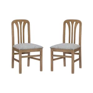 Everette Natural Wood Dining Chair with Padded Grey/Blue Fabric Seat (Set of 2)
