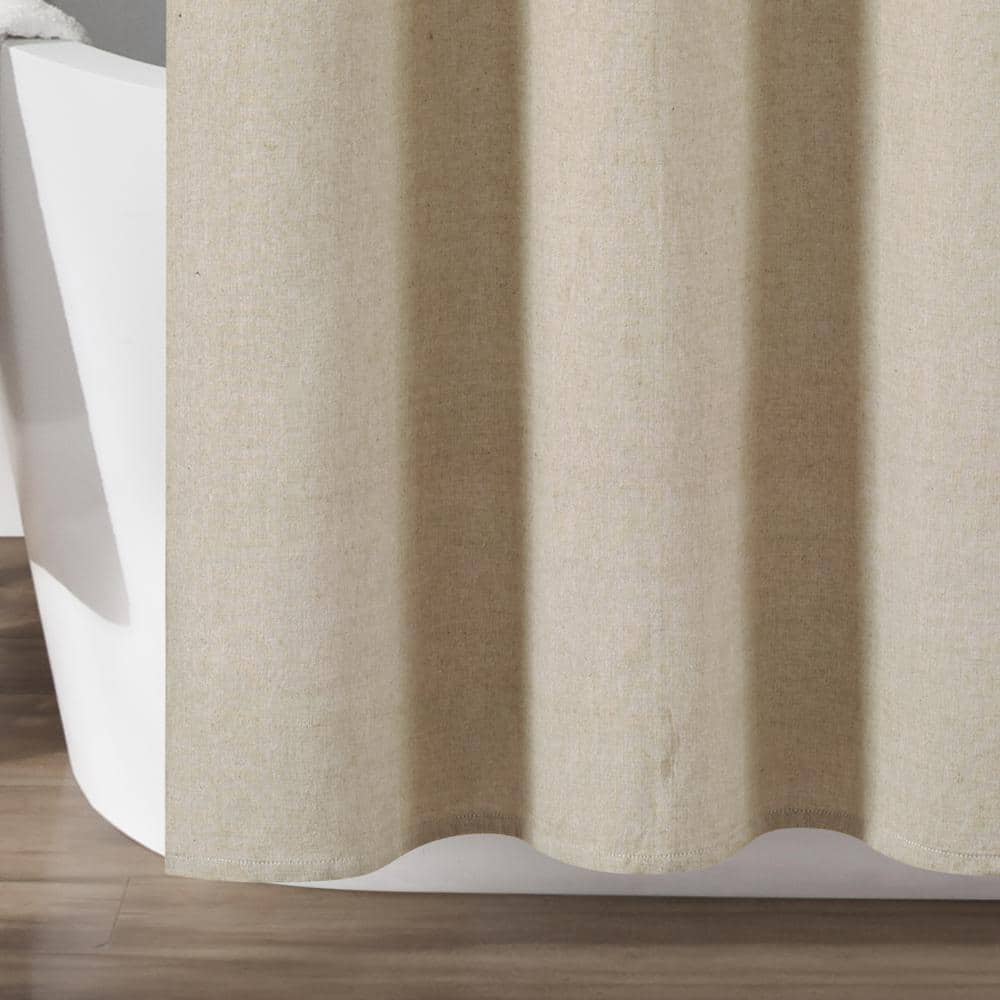 Beige Linen Button Striped Woven Cotton Shower Curtain