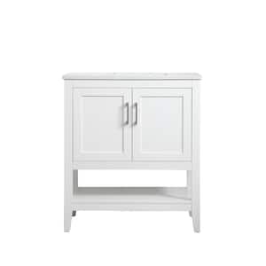 Timeless Home 30 in. W x 19 in. D x 34 in. H Single Bathroom Vanity in White with Calacatta Engineered Stone