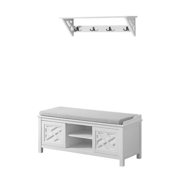 Alaterre Furniture Coventry 36 in. W Coat Hook with Storage Bench Hall Tree Set