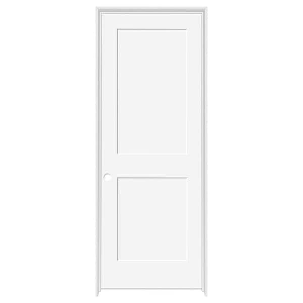 32 in. x 80 in. 2-Panel Square Shaker Primed RH Fiberglass Single Double Prehung Interior Door with Nickel Hinges