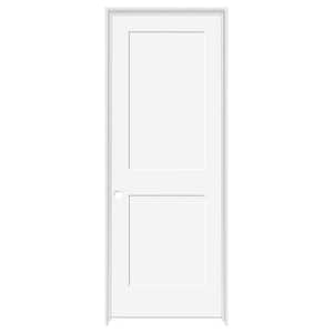 24 in. x 80 in. 2-Panel Square Shaker White Primed RH Solid Core Wood Single Prehung Interior Door with Nickel Hinges