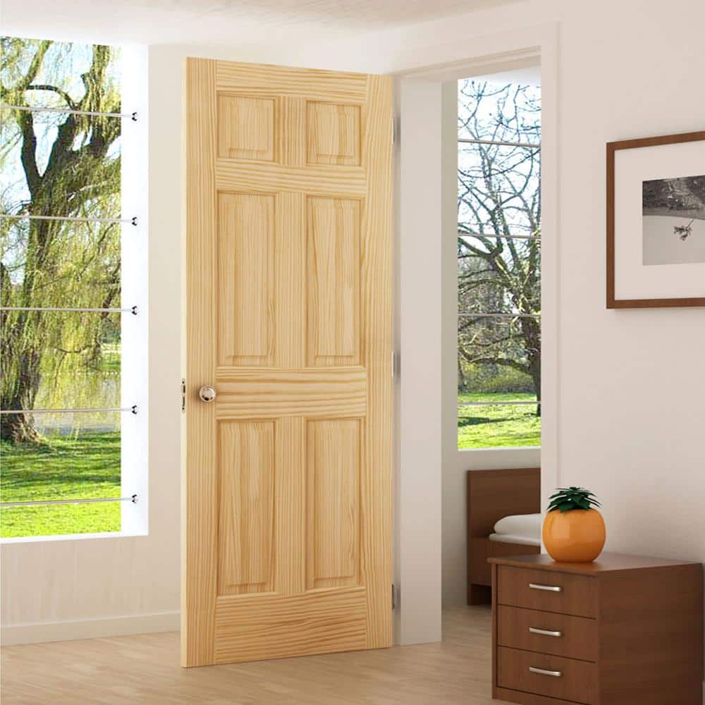 Colonial Unfinished Solid Pine Wood 6-Panel Interior Door, 30" x 80"