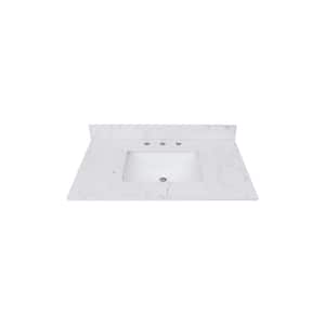 37 in. W x 22 in D Engineered Stone White Rectangular Single Sink Vanity Top in White